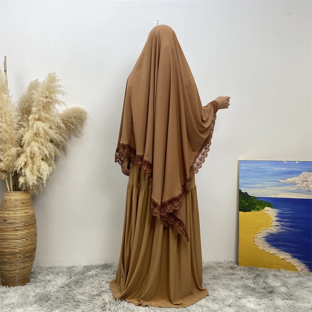 Muslim Women Overhead Khimar Prayer Garment Burqa Kaftan One Piece Hijab Top Eid