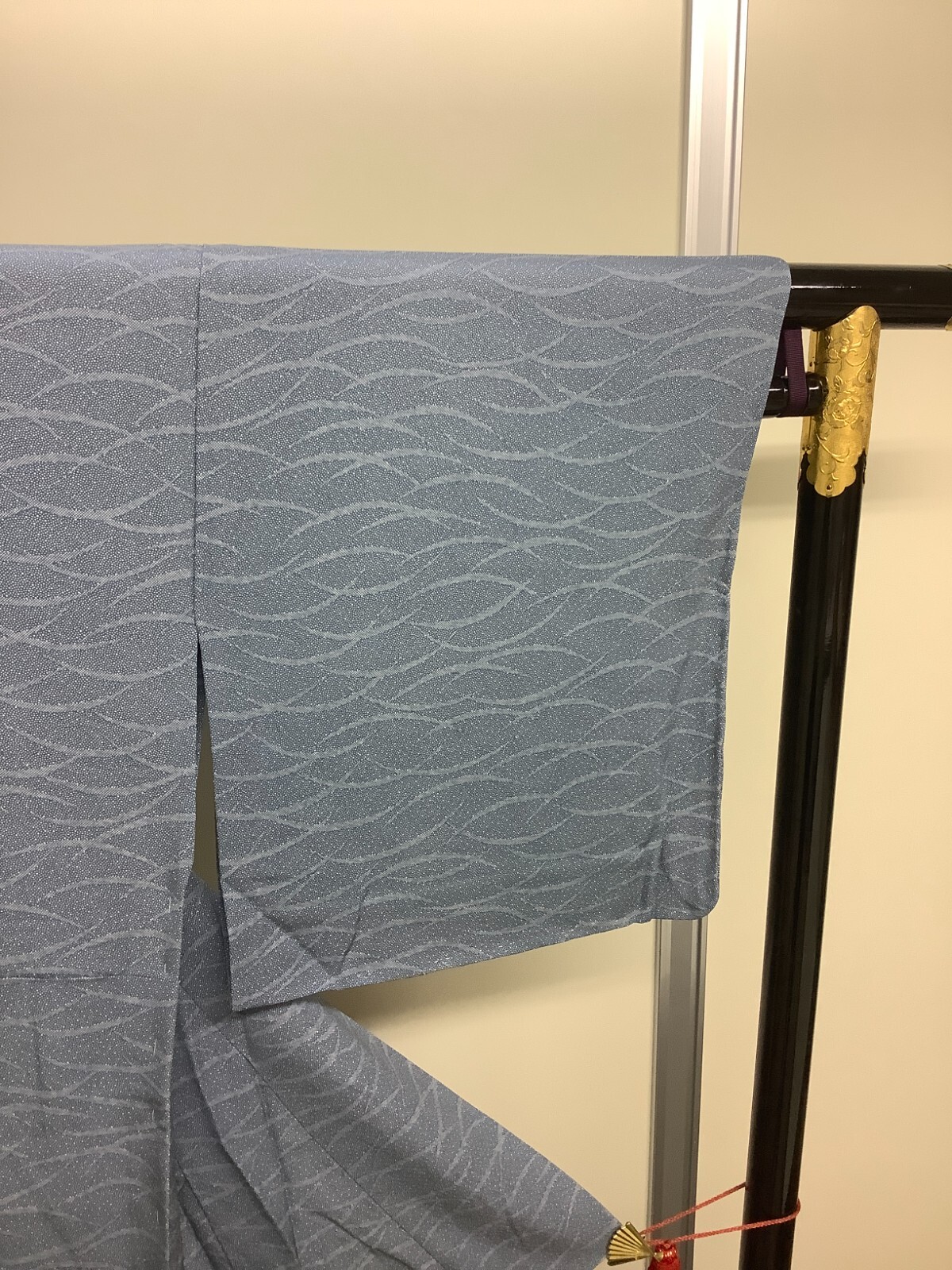 Japanese Vintage Kimono silk blue gray wave dot tradition Height 61.02in