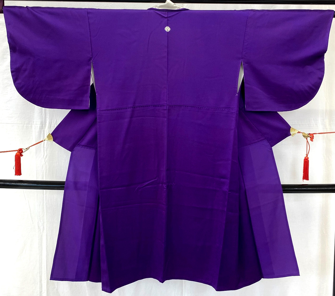 Japanese Vintage Kimono Polyester Purple Small Family crest Authentic Length45in
