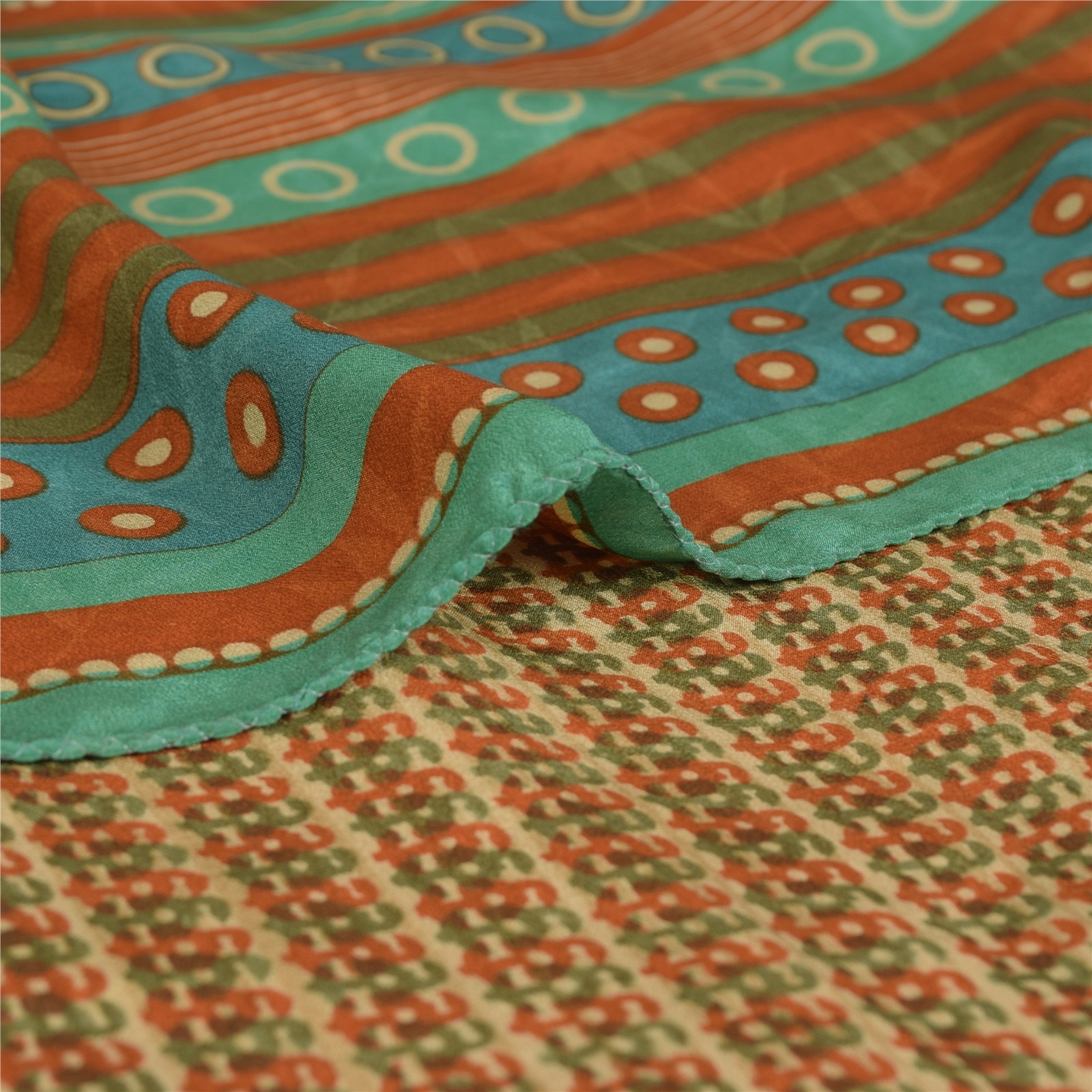 Sanskriti Vintage Sarees Multicolor Pure Crepe Silk Printed Sari Craft Fabric