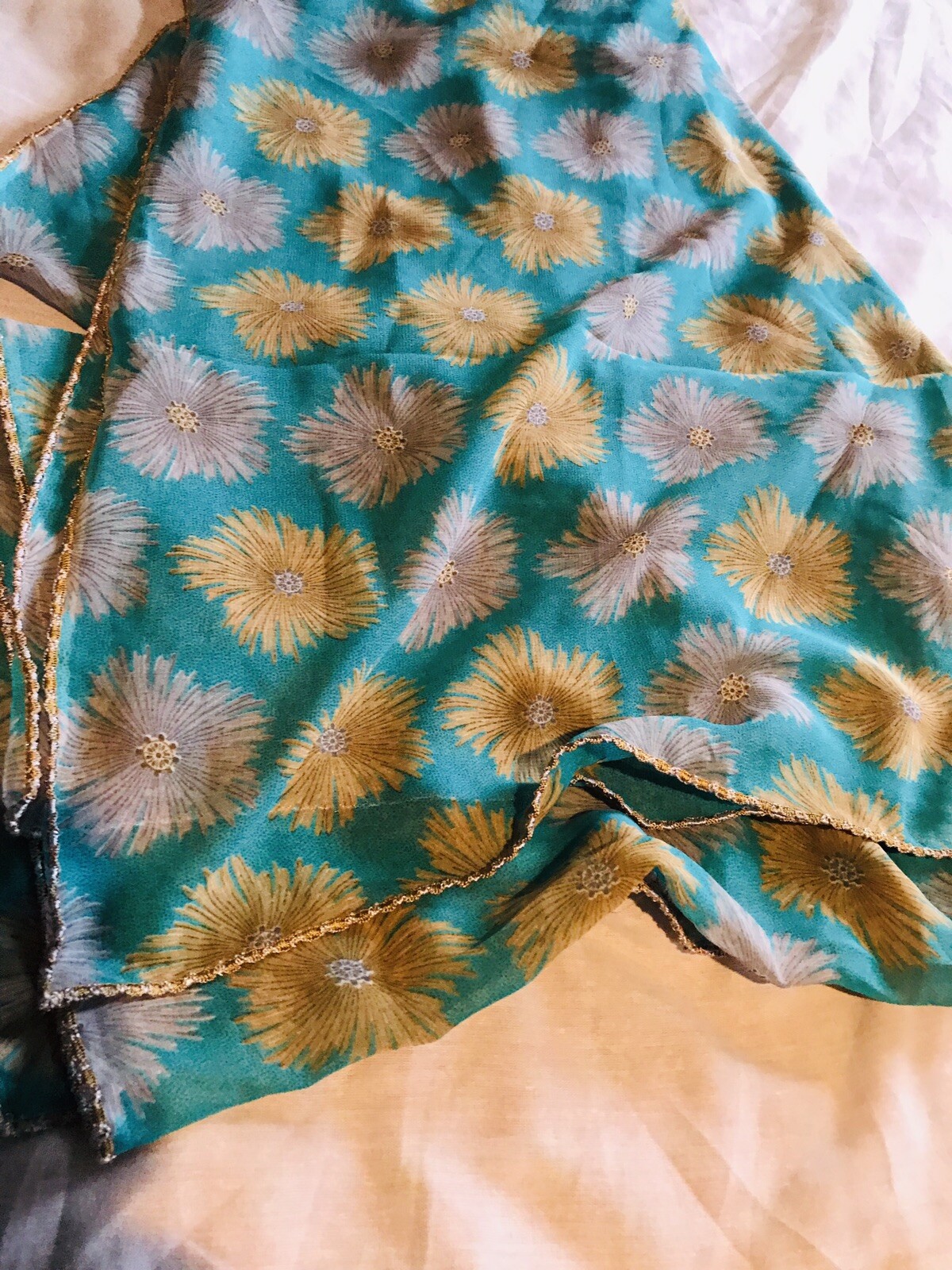 Beautiful Kurta Kameez Pakistani Indian Chiffone Aqua Blue 2xl