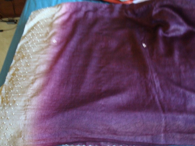 MINT MAROON/LIGHT BROWN SEQUINED POLYESTER SAREE W/BLOUSE-FREE S&H W/BIN