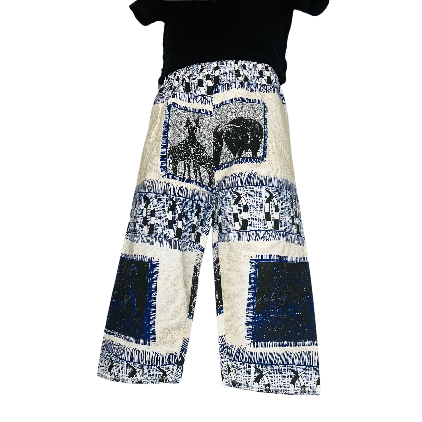 Thick Cotton African Beige , Black, & Blue Animal Print Pants