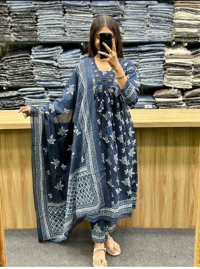 Blue Wedding Partywear Anarkali Kurta Set for Women, Ready to Wear Salwar Kameez