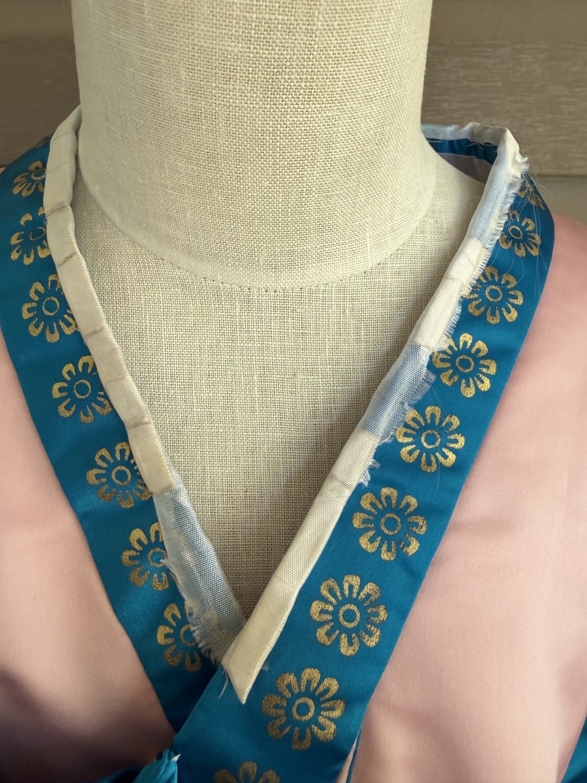Vintage Korean Traditional Dress Silk Hanbok Pink &Blue w/Petticoat Size S/M