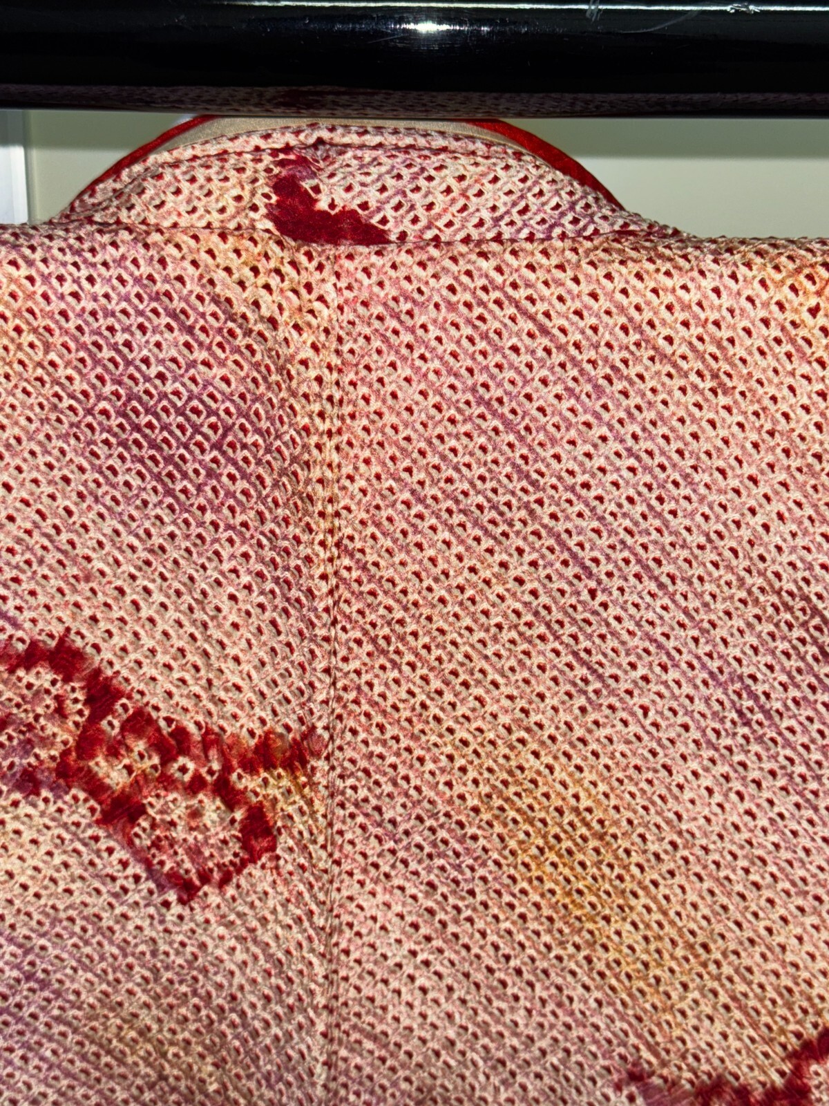 Japanese Vintage Kimono Silk red shibori expensive tradition Dirt Height 59.8in