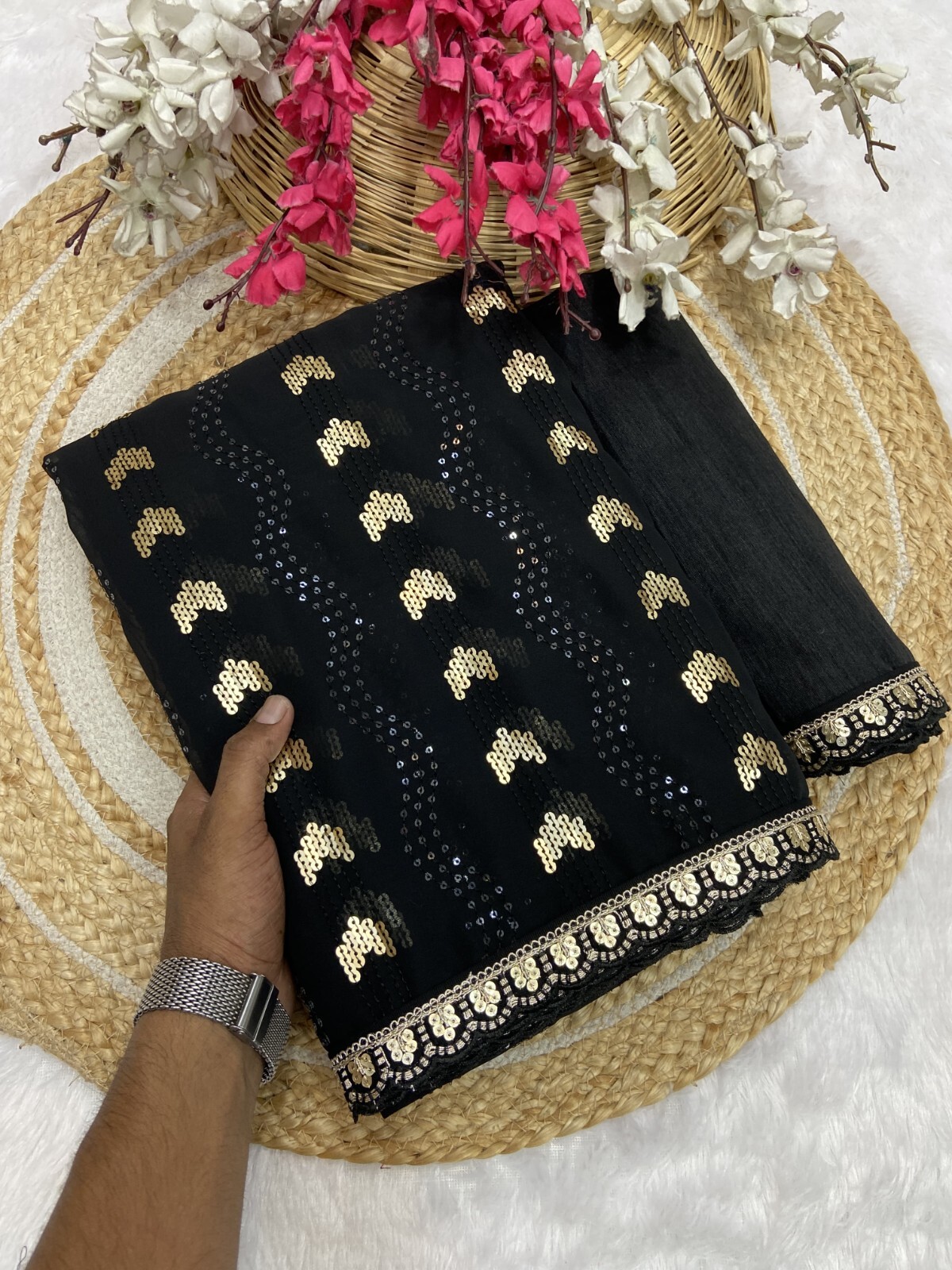 Georgette Saree with Sequence & Thread Work | Banglory Silk Blouse | Party Wear