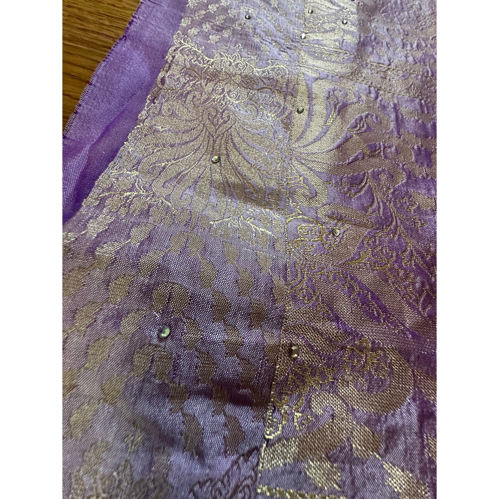 Silk saree lavender gold Paisley brocade 204×46” sari stunning luxurious
