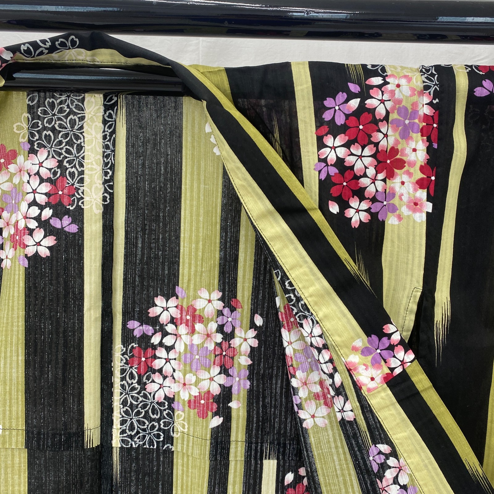 Japanese Vintage Kimono Yukata Cotton Black No Lining Traditional Length 63 in