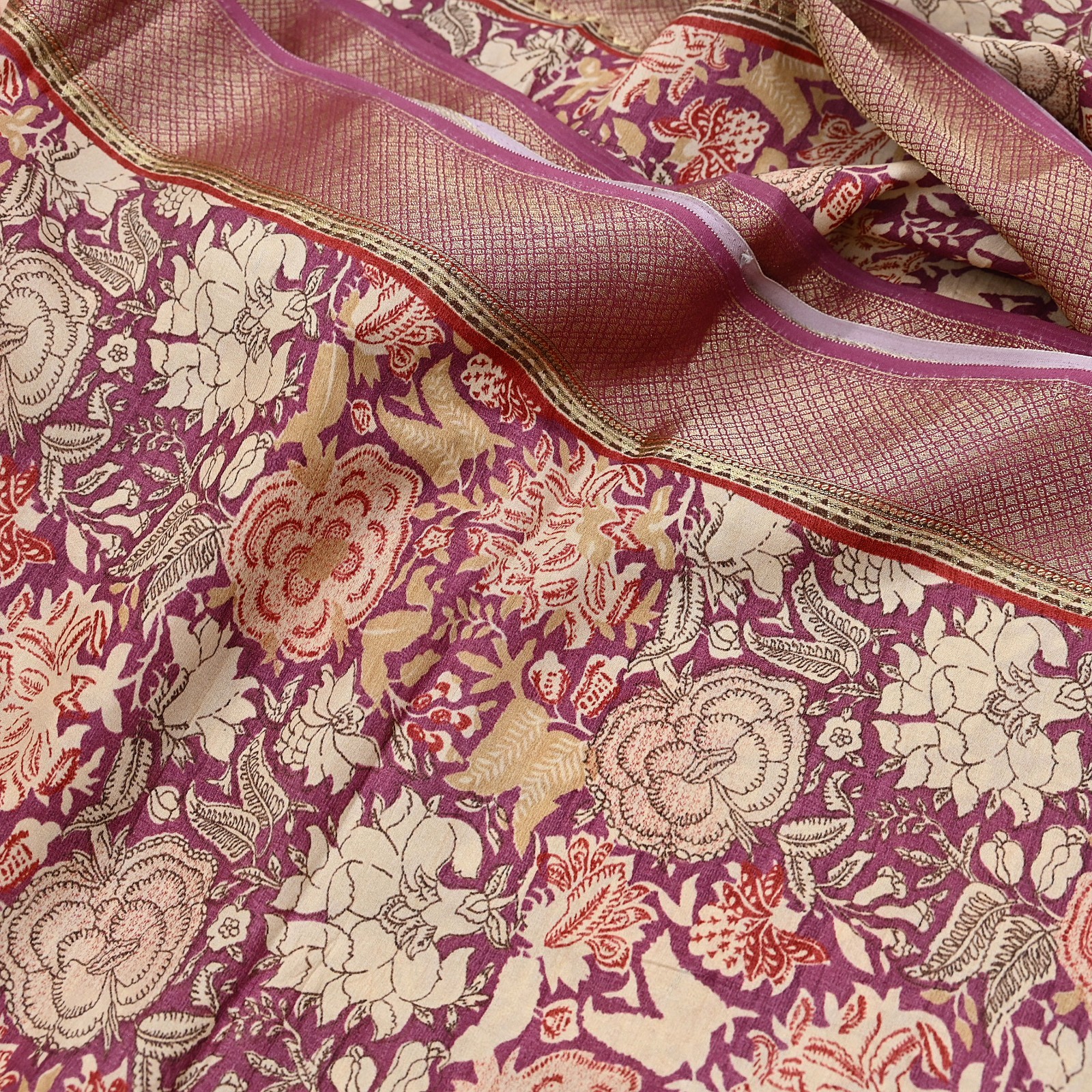 Vintage Purple beige Pure Khadi Silk Saree 5Yd Handloom Indian Sari Soft Fabric