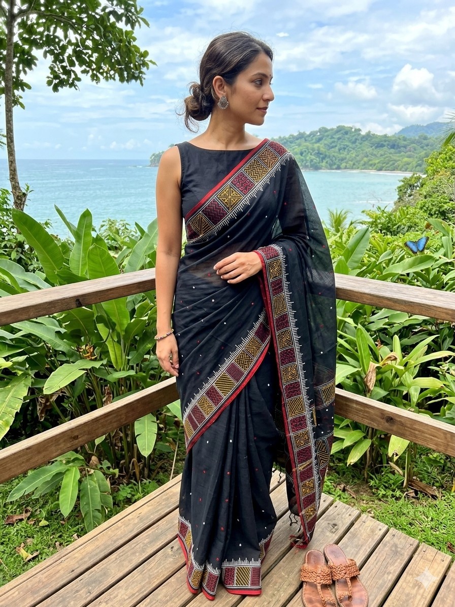 New Women Pure Cotton Hand Embroidery/Aari Work Saree Handloom Designer Indian