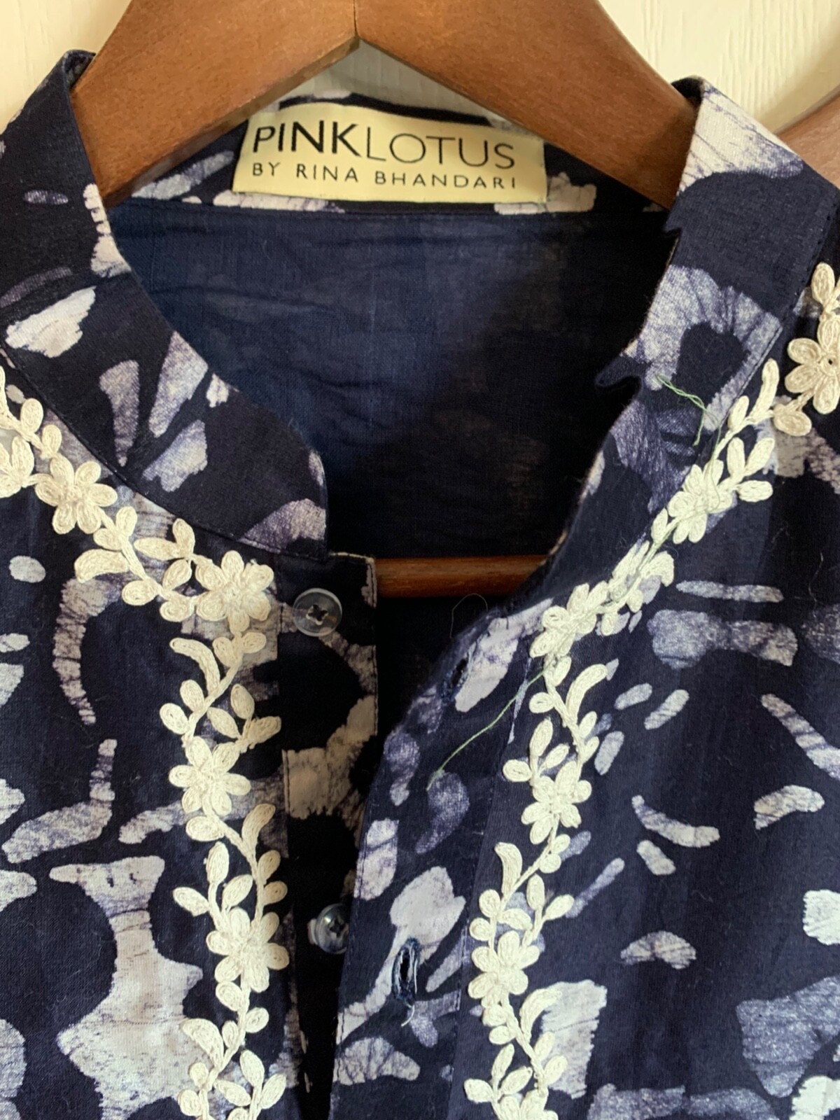 Men’s kurta in dark blue. Pink Lotus by Rina Bhandari. Brand new 