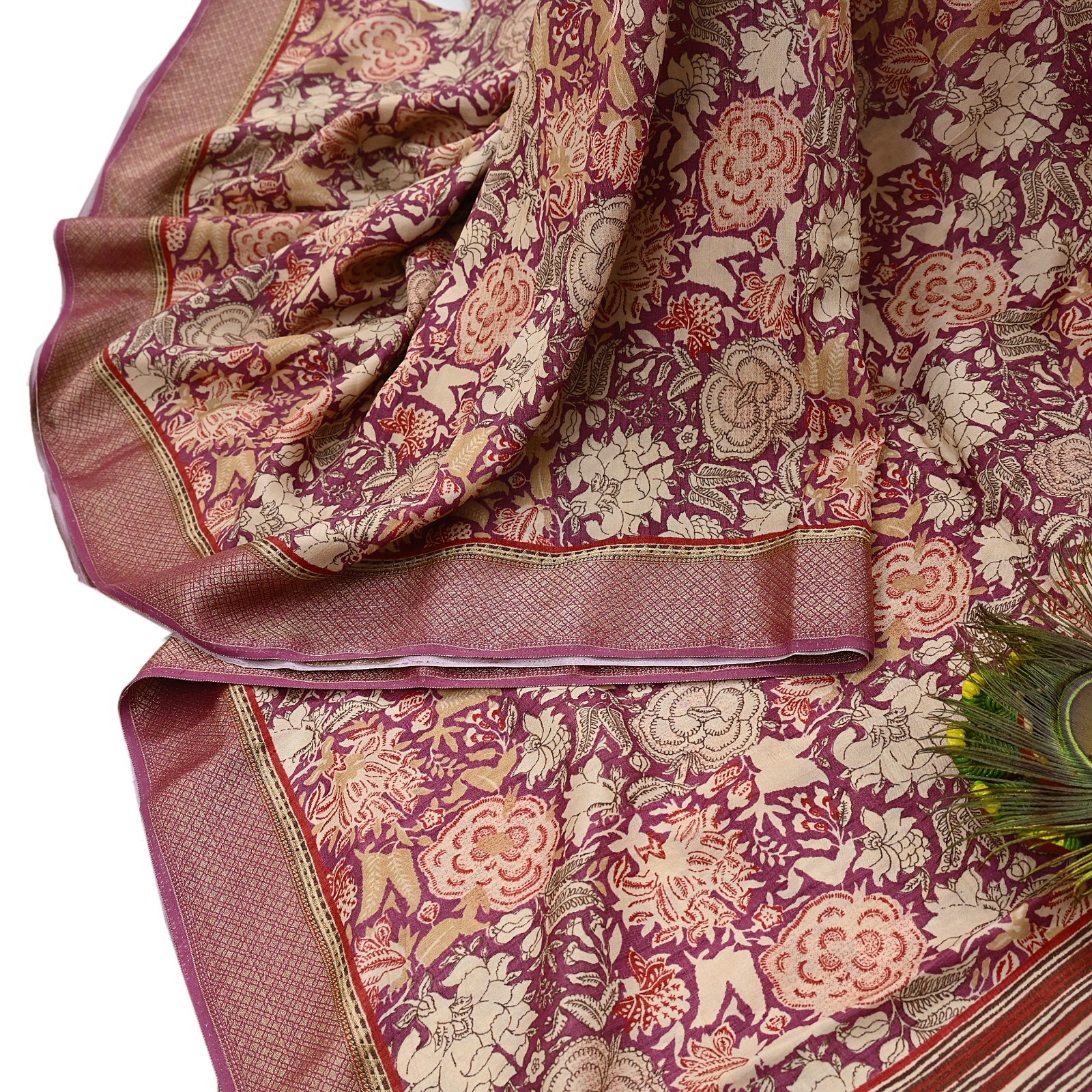 Vintage Purple beige Pure Khadi Silk Saree 5Yd Handloom Indian Sari Soft Fabric