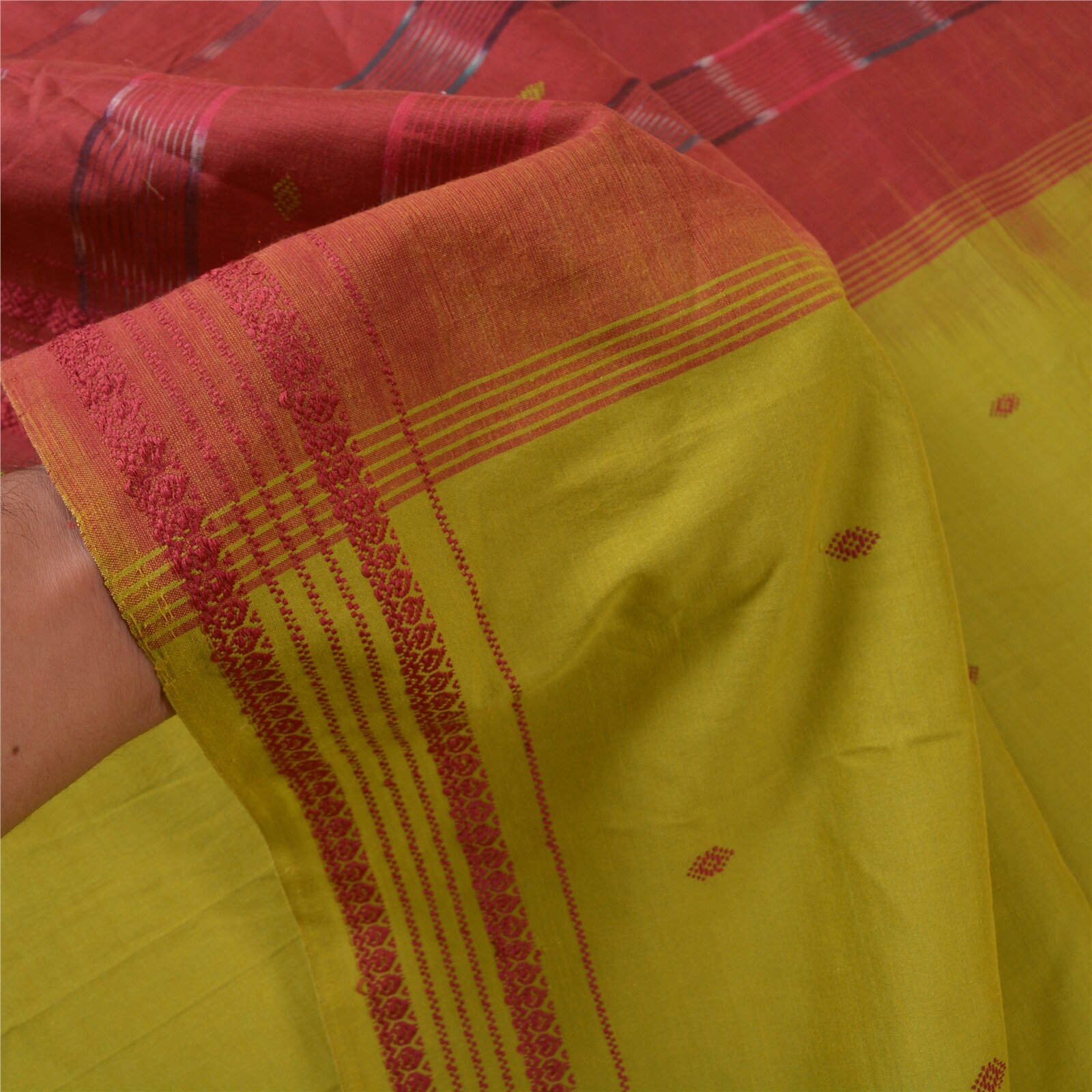 Sanskriti Vintage Green Sarees 100% Pure Cotton Hand-Woven Ikat Sari Fabric