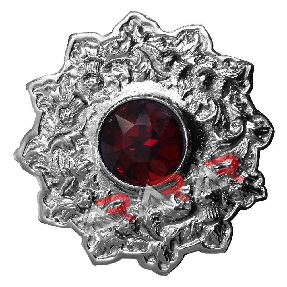 Fly Plaid Brooch Scottish Thistle Emblem Red Stone/Ornate Kilt Brand New AAR