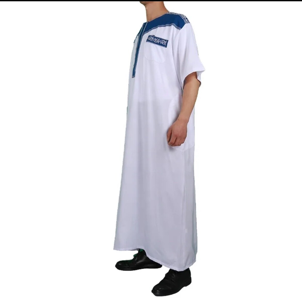 Men’s Muslim Kaftan Short Sleeve Loose Kaftan Thobe Loungewear Dresses Robe Tops