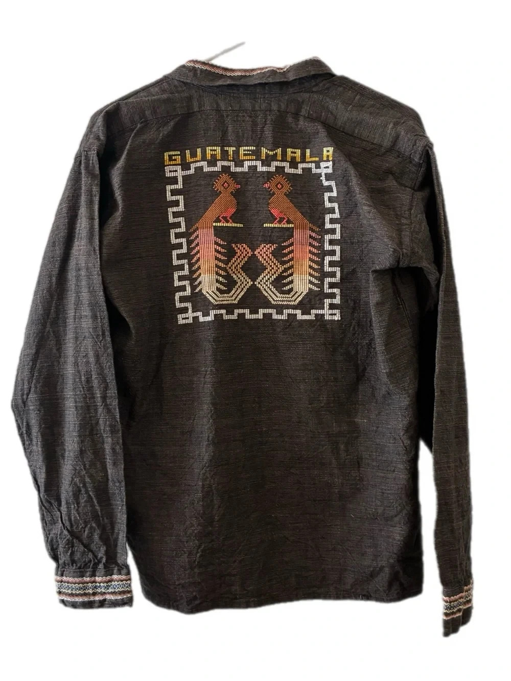 VINTAGE GUATEMALAN QUETZAL BIRD BUTTON DOWN SHIRT JACKET IN BROWN TONES