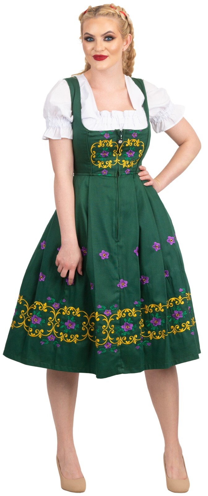 XS 2 Oktoberfest German Dirndl Dress EMBROIDERED Waitress Holiday Festival LONG