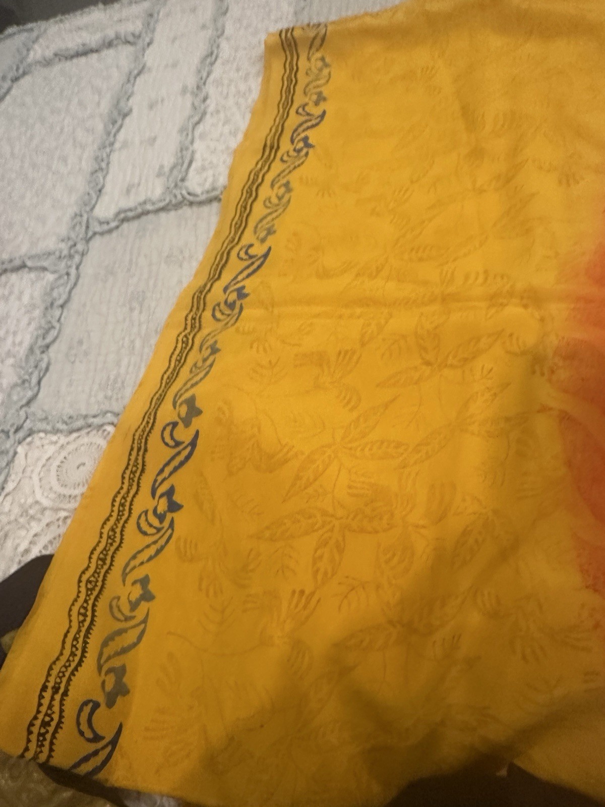 Very pretty Pure Crepe Silk Saree With Orange And Yellow Color And Small Border