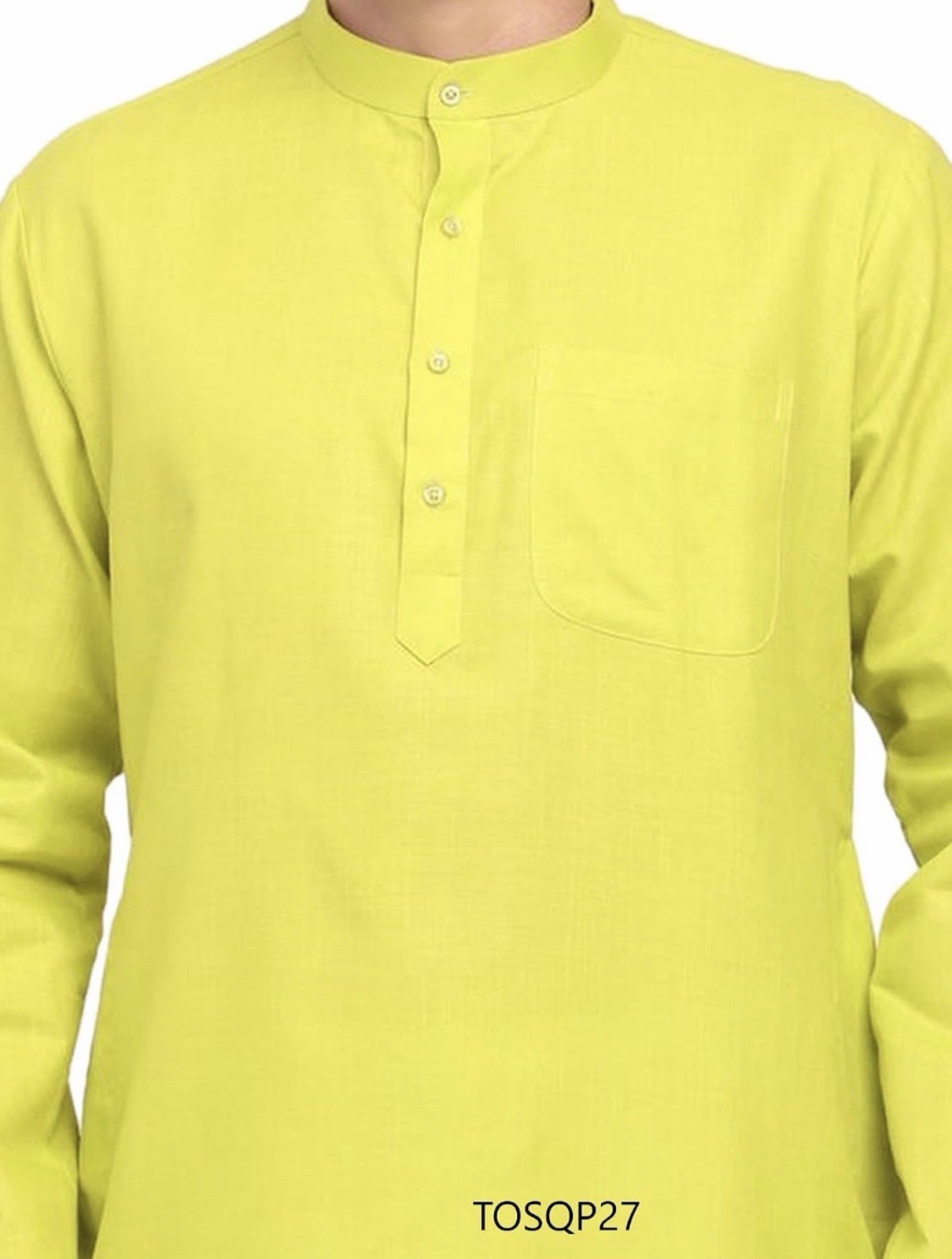 Men’s (Parrot Green) Cotton Woven Kurta Long Sleeve Mandarin Collar Size Large
