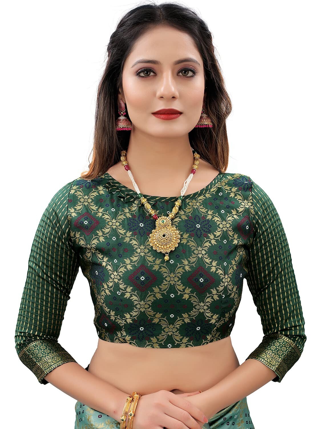 Women’s Jacquard Cotton Silk Blend Golden Zari Woven Banarasi With Blouse Piece
