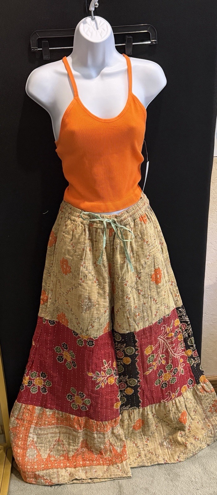 🔥Kantha Patchwork Bell Bottom Pants OS Artisan OOAK Crop Top Set M/L