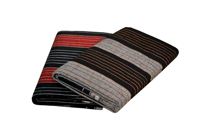 Cotton Black Striped Fancy Stitched Lungis for Men/2.00 Meters ( Ash/Red )
