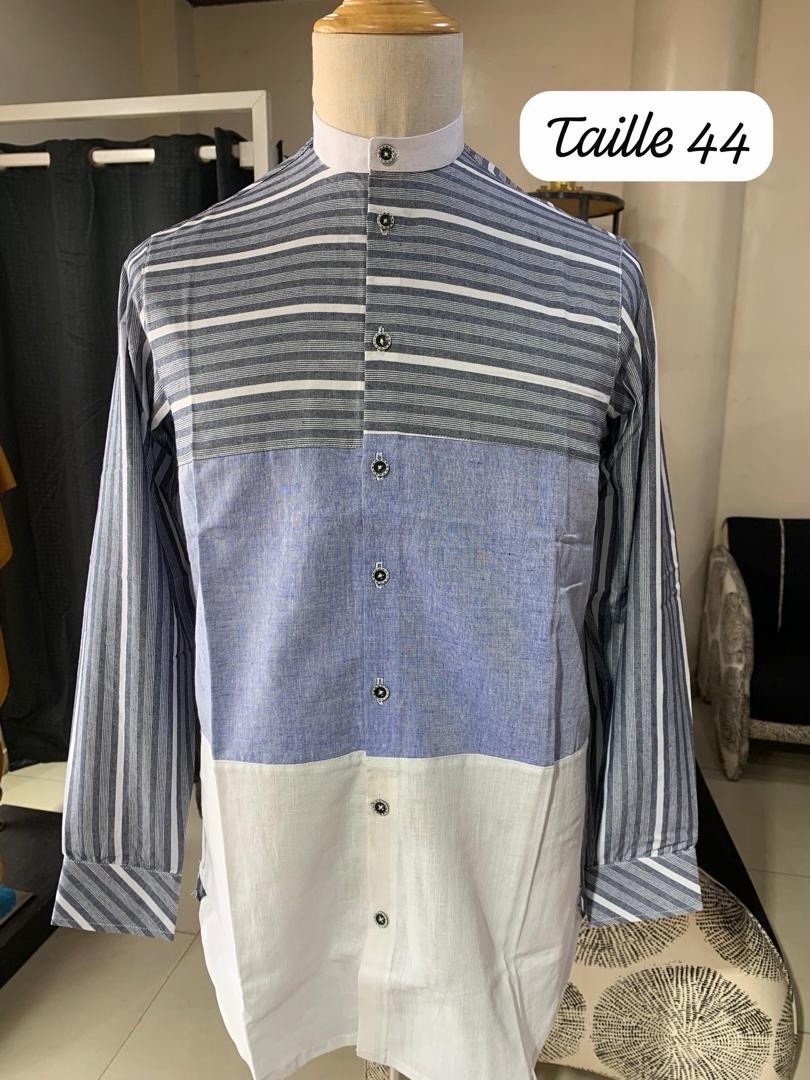 Men’s Cotton Kaftan Shirt, Sizes 44 & 48, Black, Gray, Blue, White
