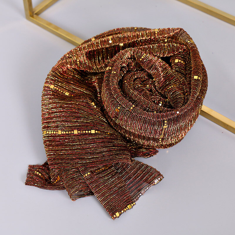 Fashion Shining Gold Scarf Hijab Scarves Shawl Glitter Muslim Head Wraps Muffler