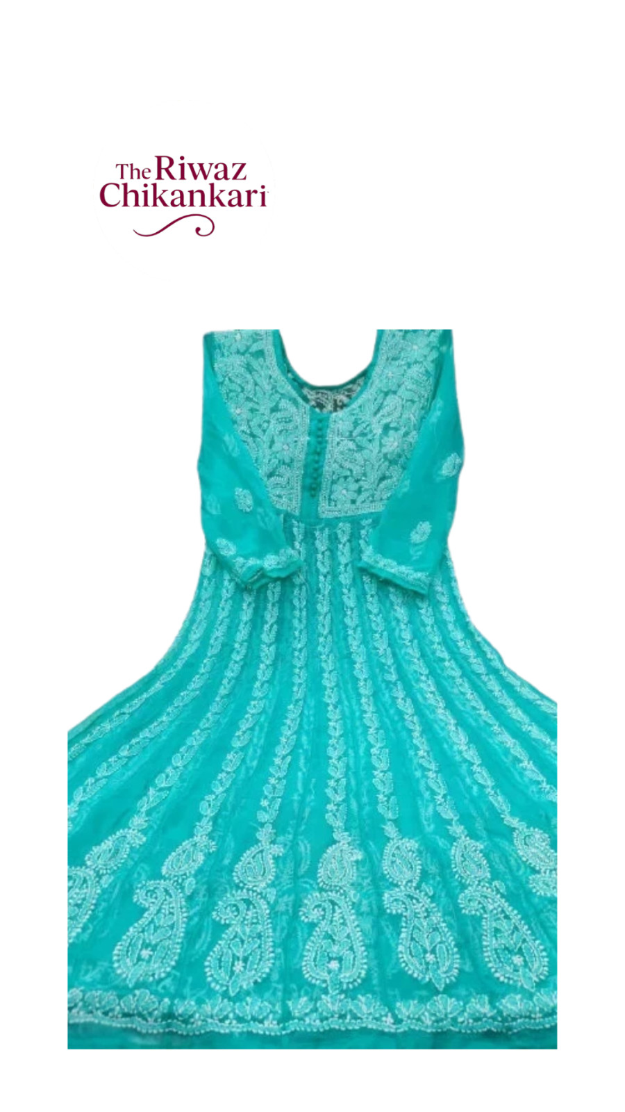 Turquoise Handcrafted Georgette Chikankari Kurti for Women Lucknowi Ethnic Wear