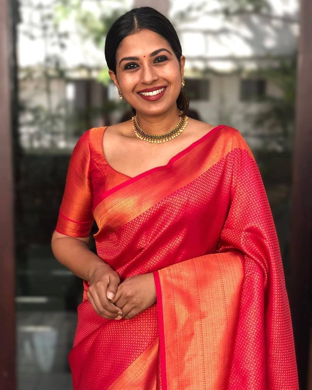 Soft Lichi Silk Saree Jacquard Woven Contrast Blouse Indian Wedding Sari