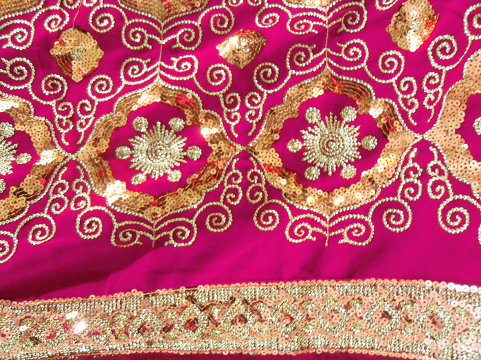 Deep Pink Bollywood Sequin Embroidery Sari Saree Costume Indian danse du ventre