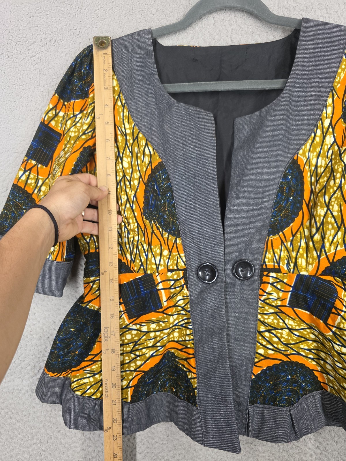 Ankara Fabric Jacket L Large Womens African Blazer Orange Yellow Blue Print