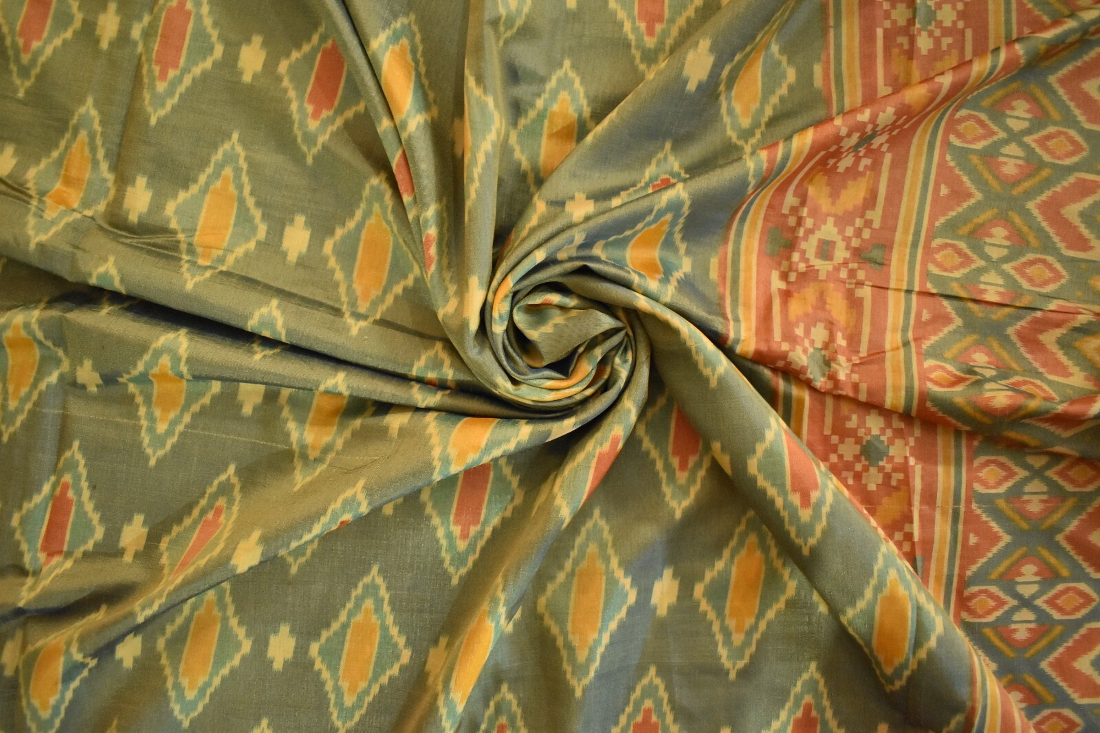 FNC Vintage Green Sambalpuri Ikat Sarees Handwoven Art Silk Sari Fabric Antique