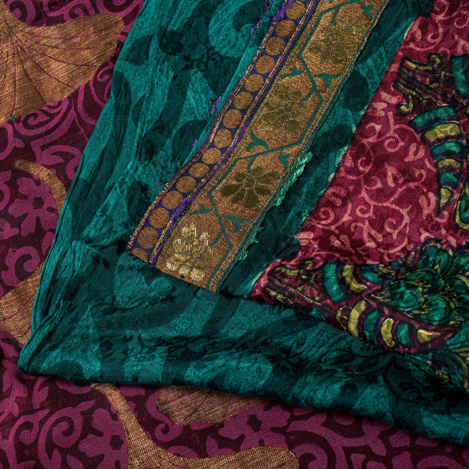 Sanskriti Vintage Purple -Green 100%Pure Crepe Saree Woven Printed 5.5+Yd Fabric