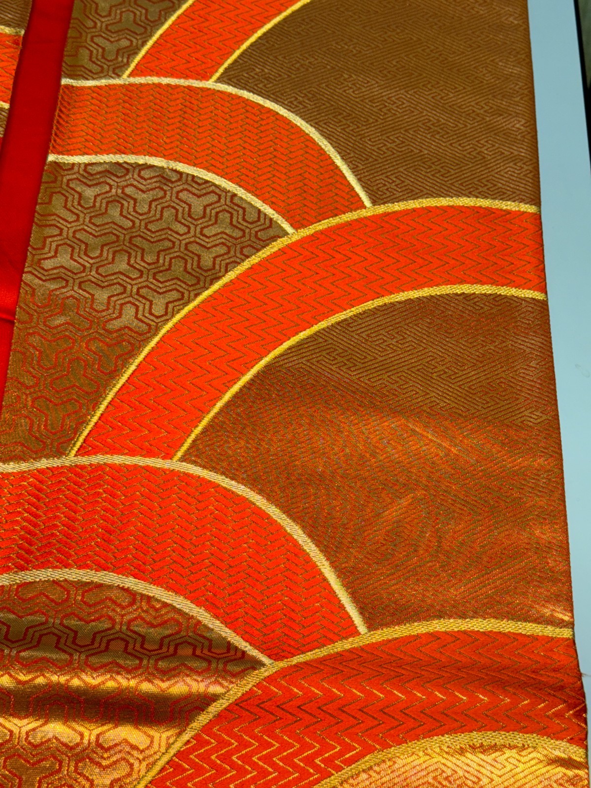 Japanese Vintage Kimono Fukuro Obi Silk Orange Traditional Embroidery 166×12 in