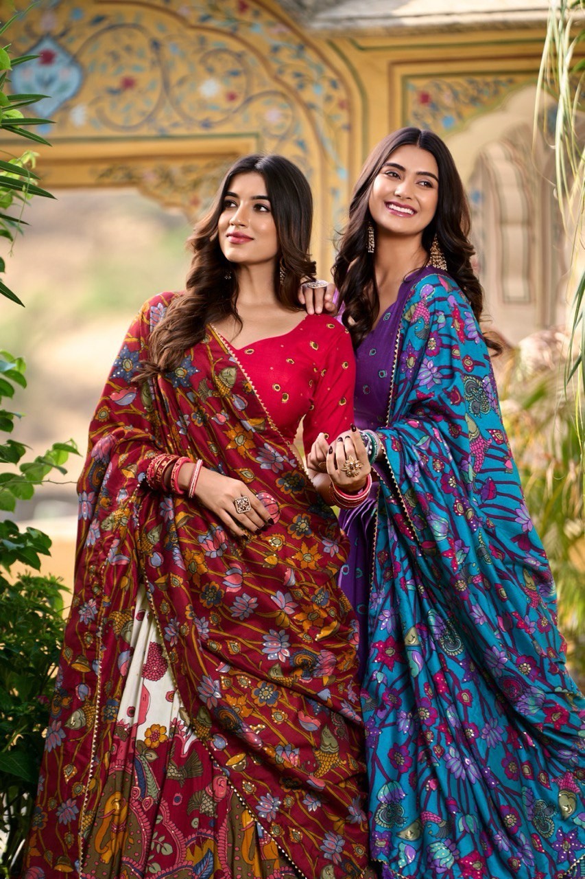 Heritage Bridal Kalamkari Tasar Silk Lehenga Set Luxury Sangeet Mehendi Wear