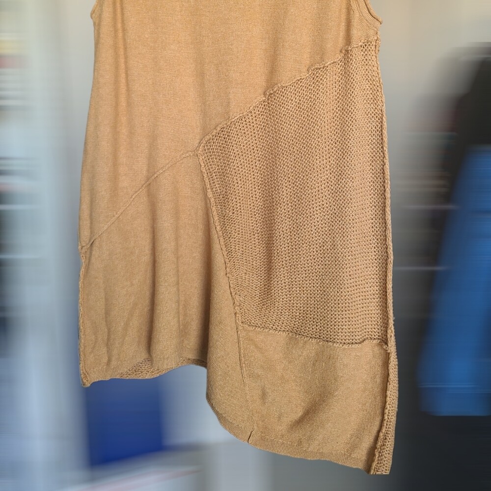 Donna Karan NY Womens Small Brown Sleeveless Top Knit Tunic Asymmetrical Shirt