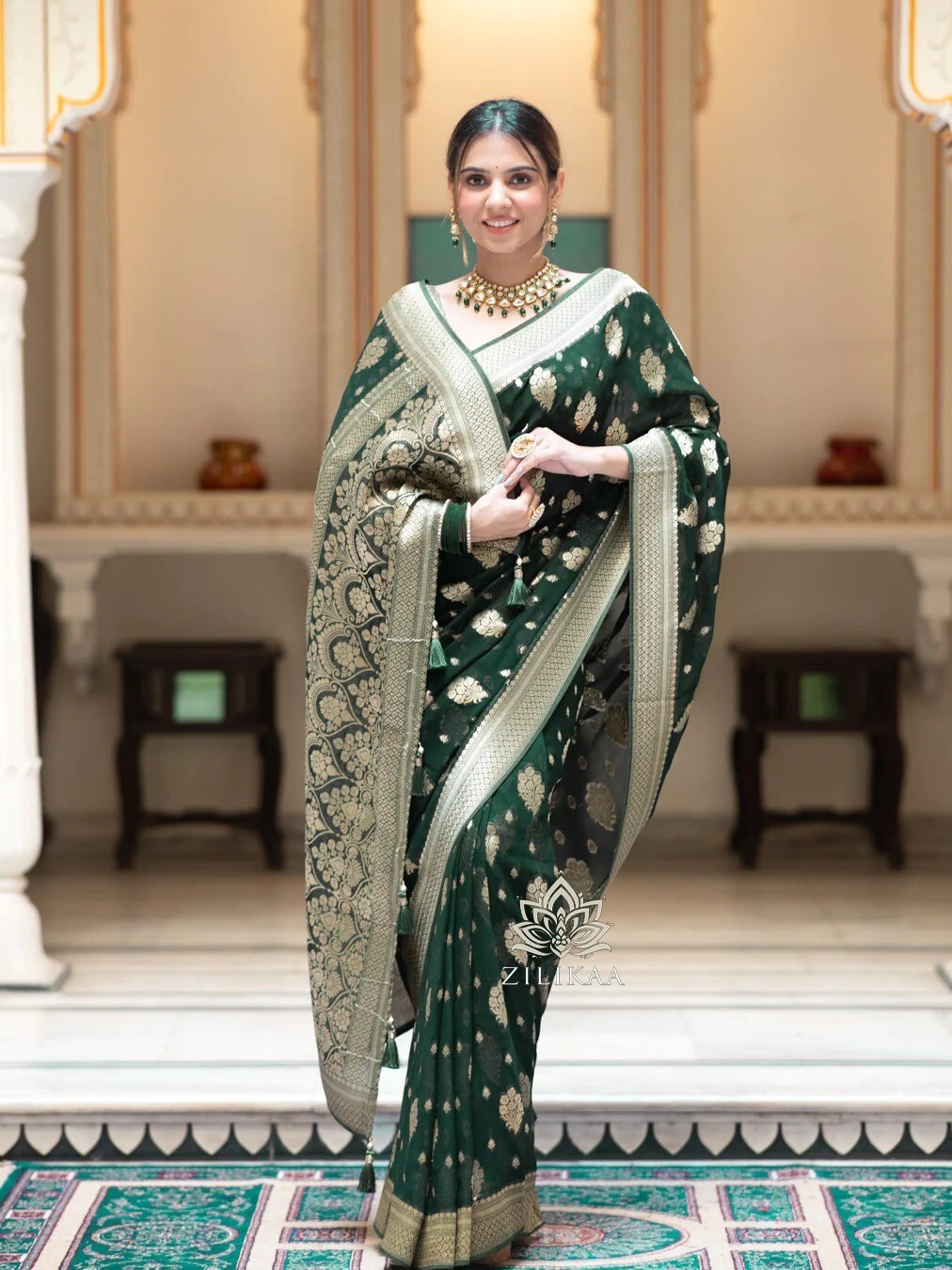 Banarasi soft silk saree for women, with copper zari work Indian Sari