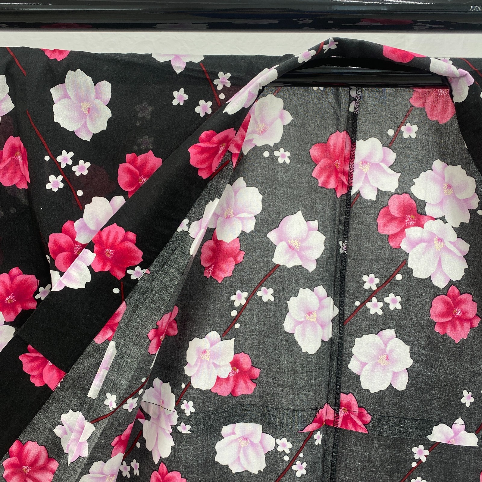 Japanese Vintage Kimono Yukata Cotton Black No Lining Traditional Length 63 in