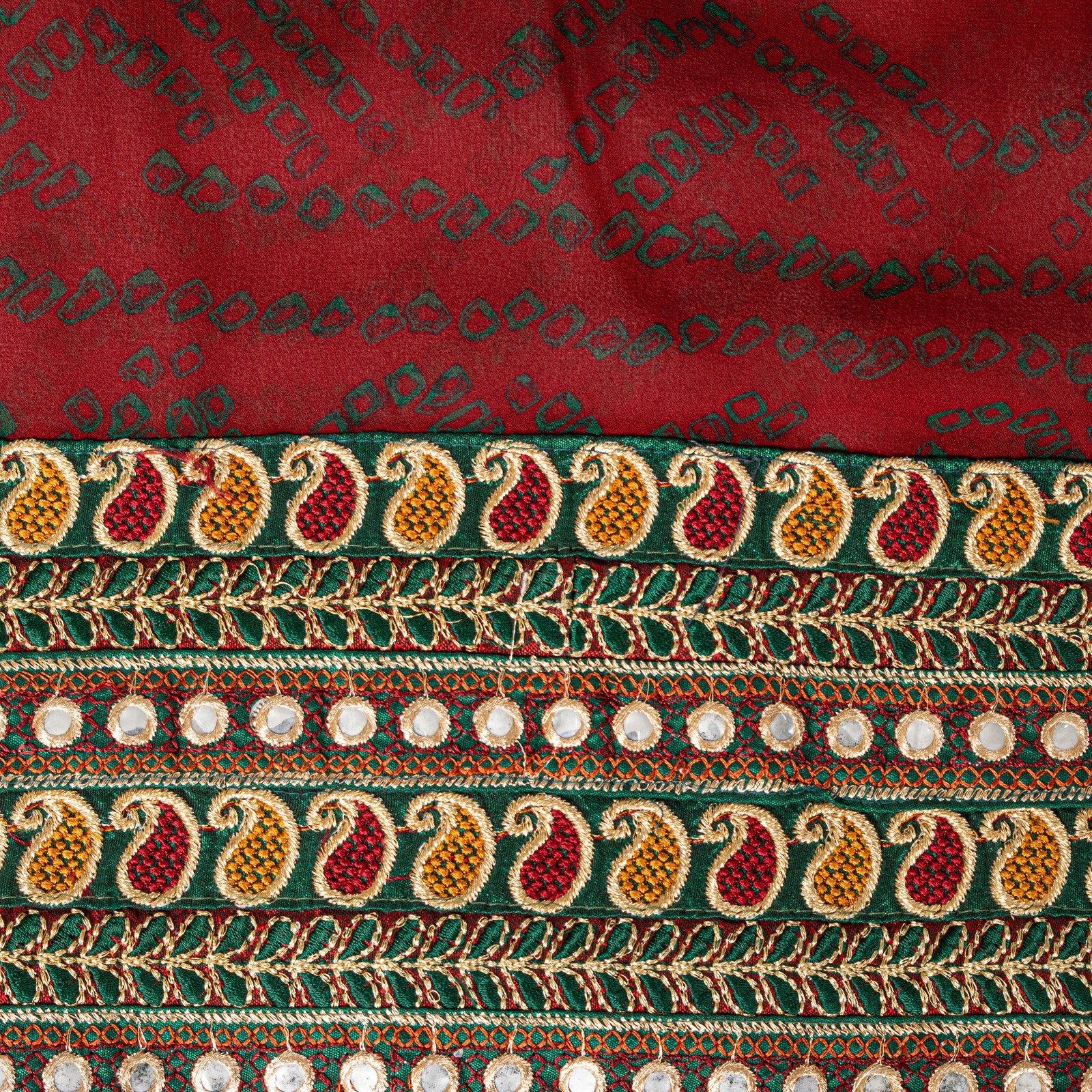 Sanskriti Vintage Pure Georgette Dark Red Saree Bandhani Embroidered Gujrat 6Yd