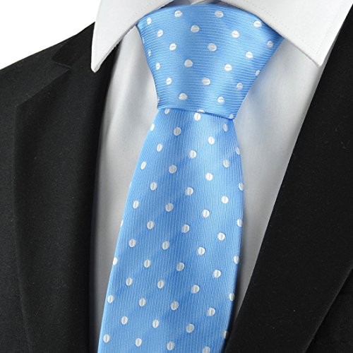 Mens Necktie Polka Dot Ties For Men Classic Dressing Tie Sky Blue White