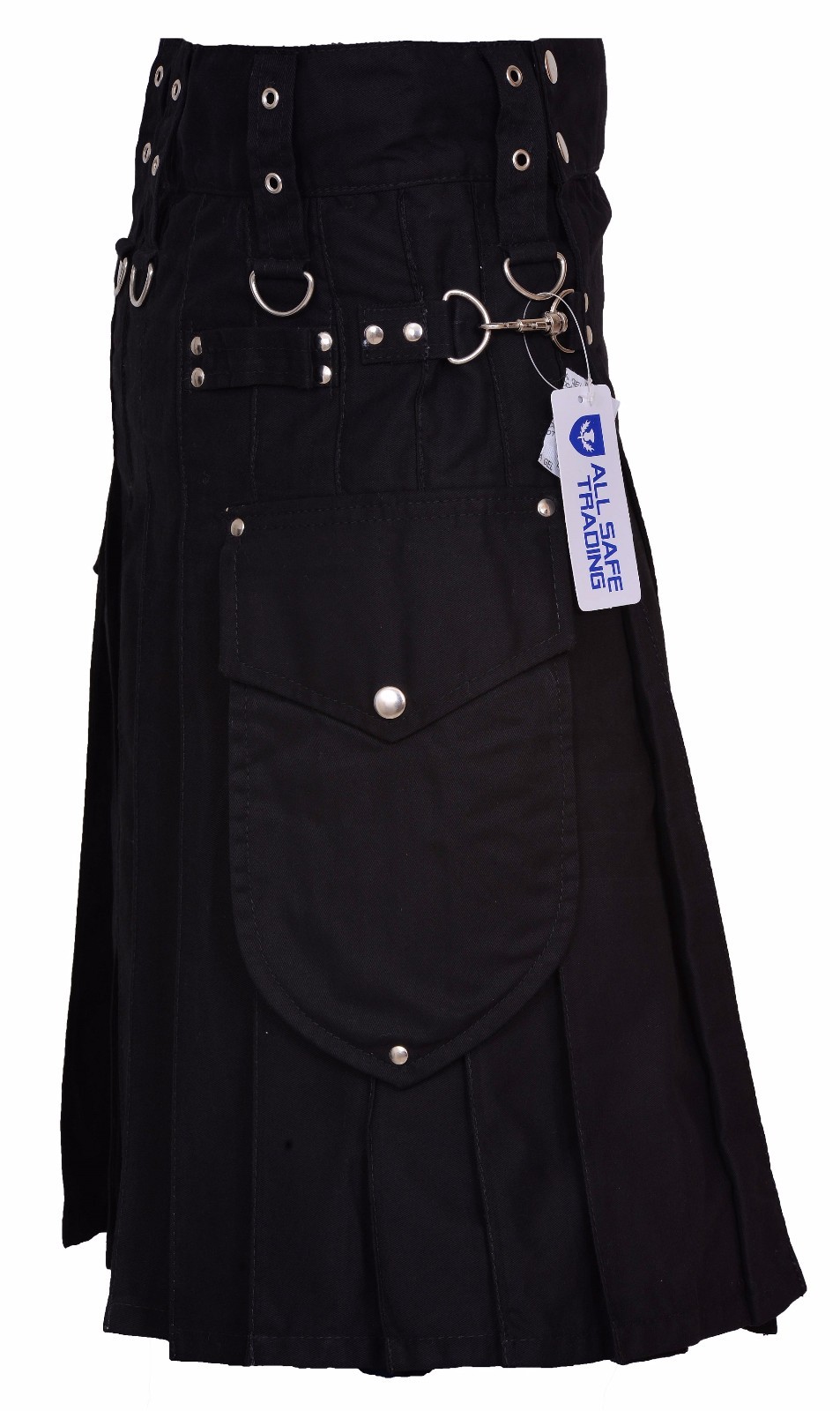 Handmade Active Men’s Black cargo pocket utility kilt 100% COTTON
