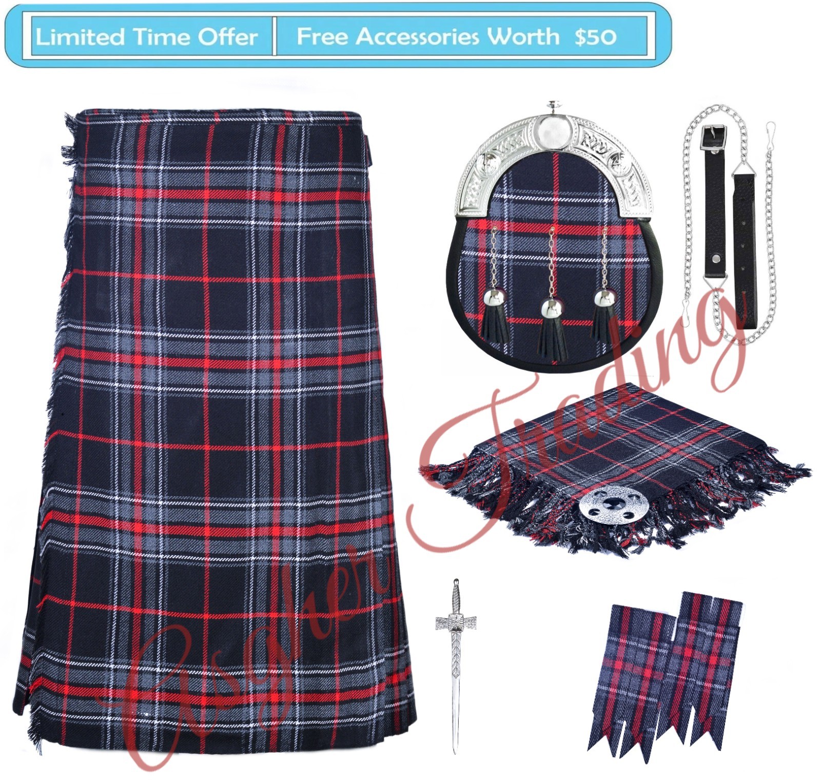 Scottish Spirit of Bruce Tartan 8 Yard Kilt, Men Traditional kilts & Accessories