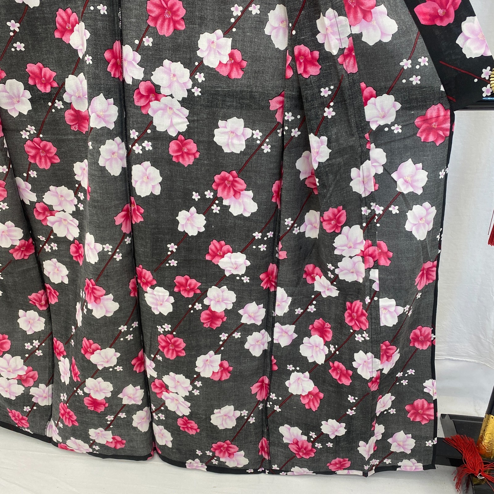 Japanese Vintage Kimono Yukata Cotton Black No Lining Traditional Length 63 in