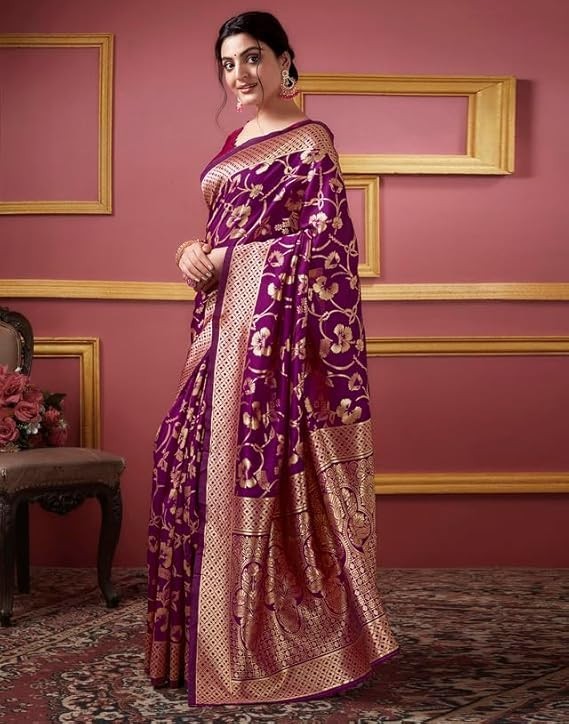 Women’s Banarasi Soft Silk Saree Pure Silk with Unstitched Blouse Piece