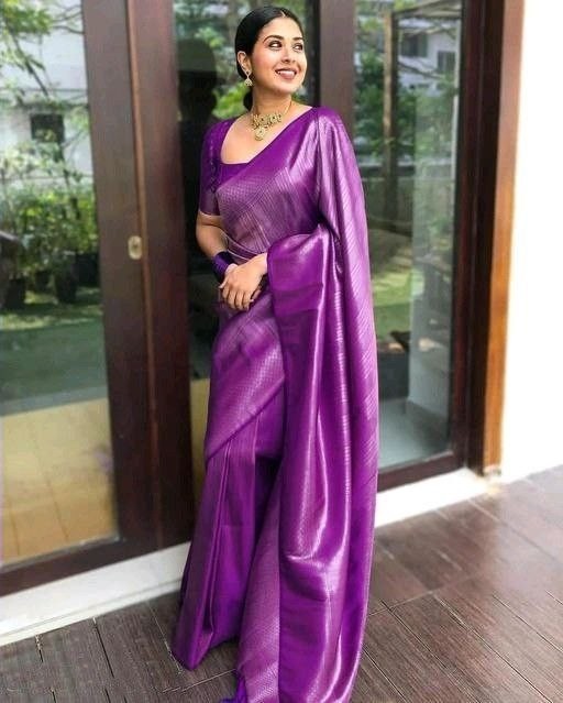 Classy Soft Lichi Silk Saree Jacquard Weave Elegant Party Wear Sari New