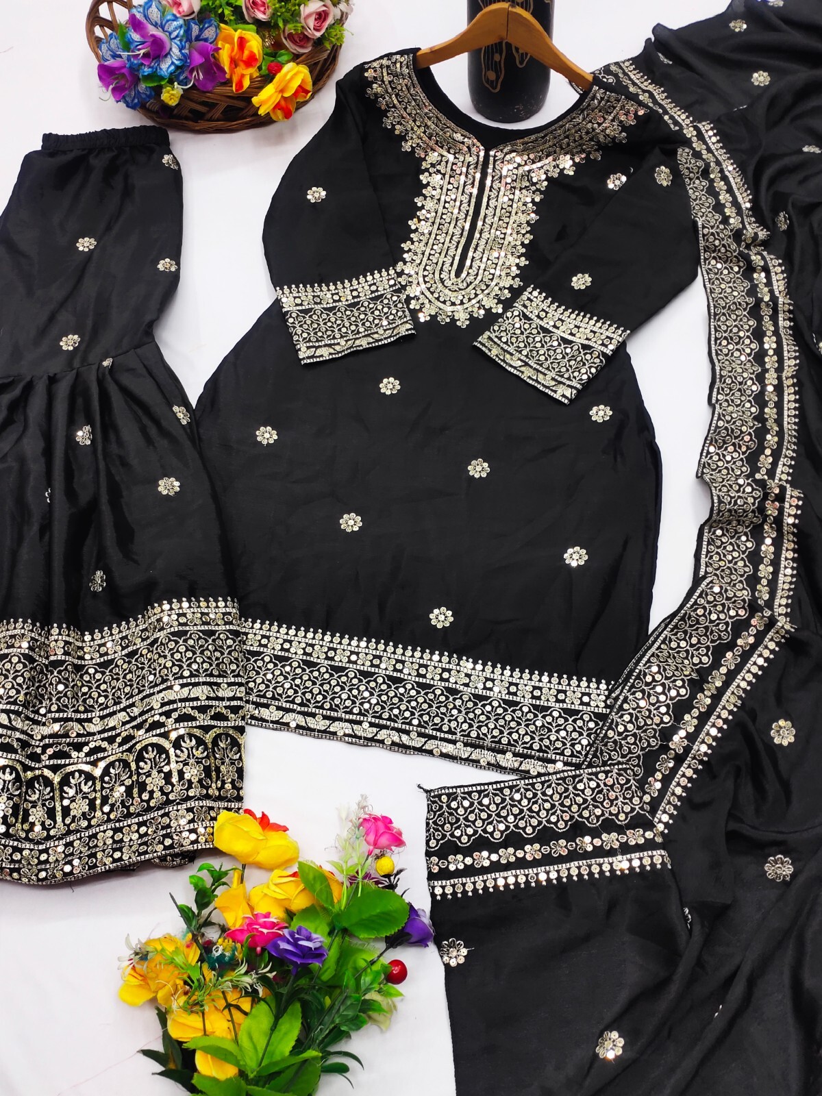 TRADITIONAL HEAVY REDAY TO WEAR TOP SHARARA WITH NET DUPATTA FOR INDIAN PARTY