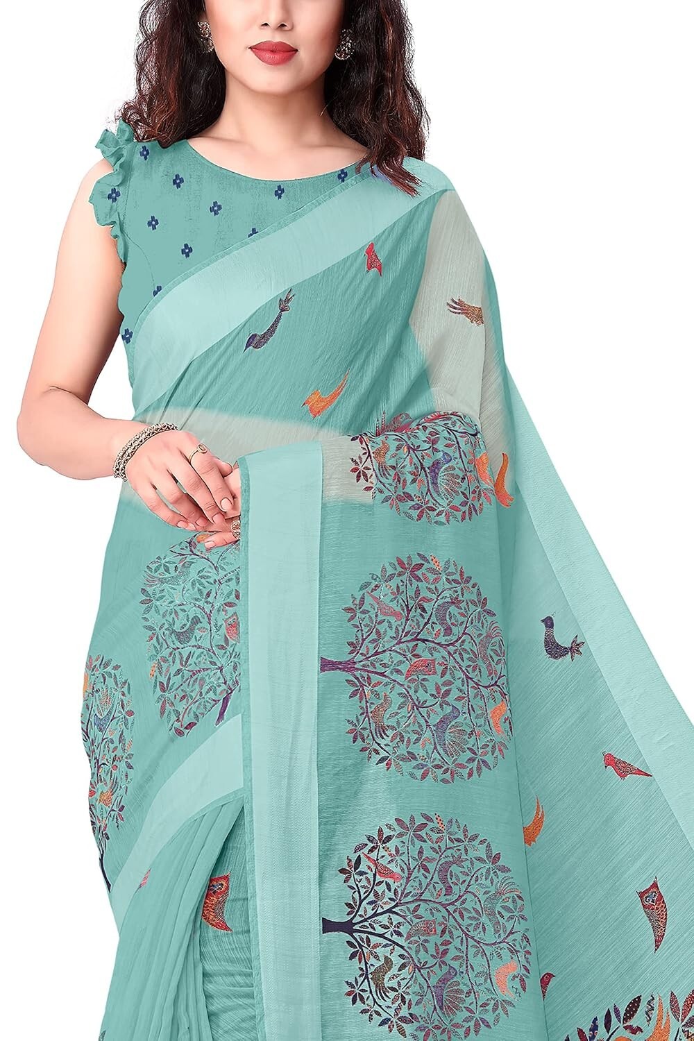 Women’s Cotton Blend Saree With Unstiched Blouse Piece