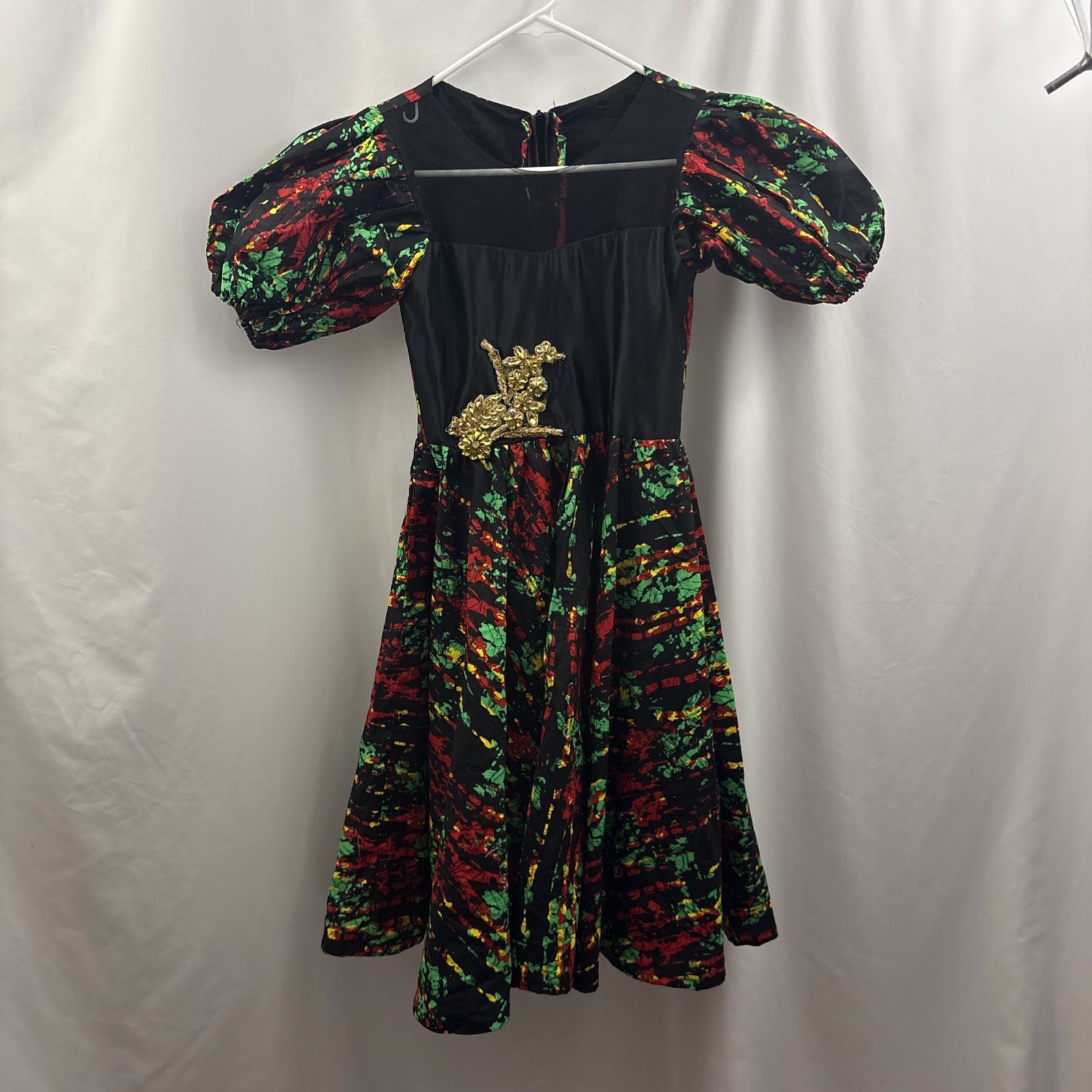 Nigerian Handmade Girls African Dress Size 10 Red Black Green Yellow